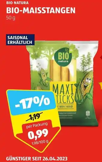 Hofer BIO NATURA BIO-MAISSTANGEN 50 g Angebot