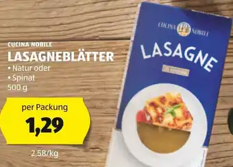 Hofer CUCINA NOBILE LASAGNEBLÄTTER LASAGNE 500 g Angebot