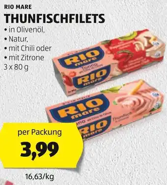 Hofer RIO MARE THUNFISCHFILETS 3 x 80 g Angebot
