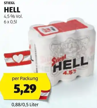 Hofer STIEGL HELL 4,5% Vol. 6 x 0,5L Angebot