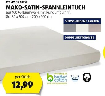 Hofer MY LIVING STYLE MAKO-SATIN-SPANNLEINTUCH Gr. 180 c 200 cm- 200 x 200 cm Angebot