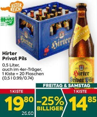 Billa Hirter Privat Pils 0,5 Liter, Angebot