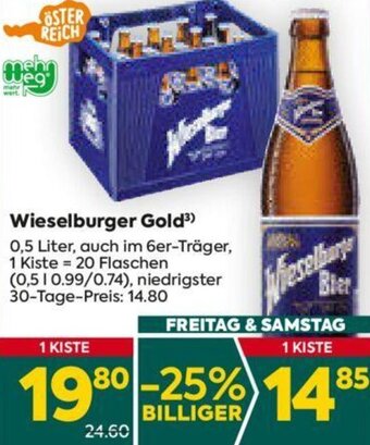 Billa Wieselburger Gold³) 0,5 Liter, auch im 6er-Träger, 1 Kiste = 20 Flaschen Angebot