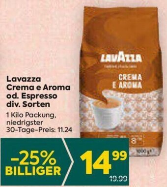 Billa Lavazza Crema e Aroma od. Espresso div. Sorten 1 Kilo Packung, Angebot