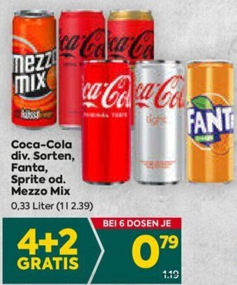 Billa Coca-Cola div. Sorten, Fanta, Sprite od. Mezzo Mix 0,33 Liter Angebot