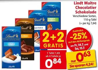 Interspar Lindt Maître Chocolatier Schokolade Verschiedene Sorten, 110-g-Tafel Angebot