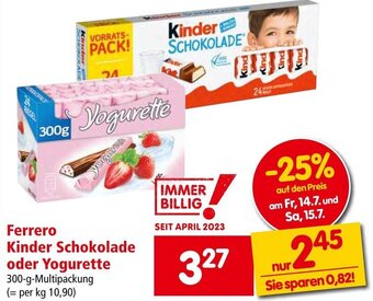 Interspar Ferrero Kinder Schokolade oder Yogurette 300-g-Multipackung Angebot