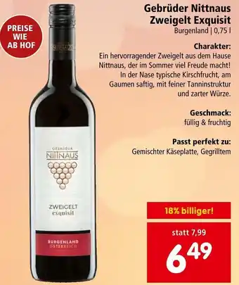 Interspar Gebrüder Nittnaus Zweigelt Exquisit Burgenland | 0,75 L Angebot