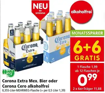 Interspar Corona Extra Mex. Bier oder Corona Cero alkoholfrei 0,355-Liter-MEHRWEG-Flasche Angebot