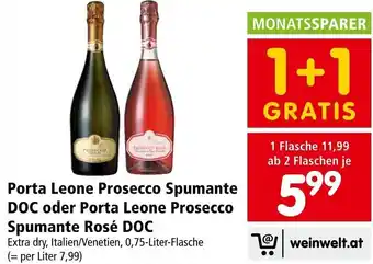 Interspar Porta Leone Prosecco Spumante DOC oder Porta Leone Prosecco Spumante Rosé DOC 0,75 Liter Angebot