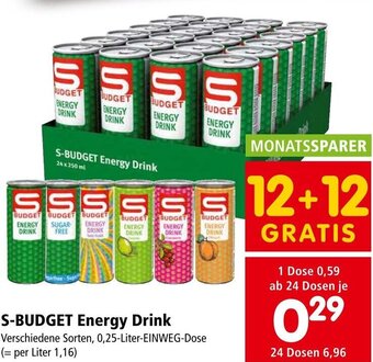 Interspar S-BUDGET Energy Drink Verschiedene Sorten, 0,25-Liter-EINWEG-Dose Angebot