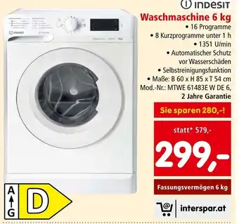 Interspar Ⓒ INDESIT Waschmaschine 6 kg Angebot