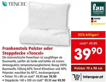 Interspar Frankenstolz Polster oder Steppdecke >>Tencel<< • Polster 70 x 90 cm Angebot