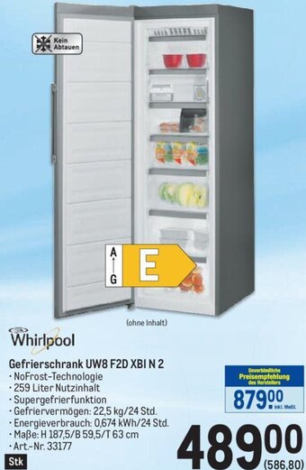 Metro Whirlpool Gefrierschrank UW8 F2D XBI N 2 Angebot