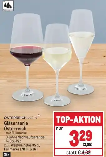 Metro ÖSTERREICH WEIN Gläserserie Österreich z.B.: Weißweinglas 35 cl, Füllmarke 1/8 1 + 1/16 1 Stk Angebot