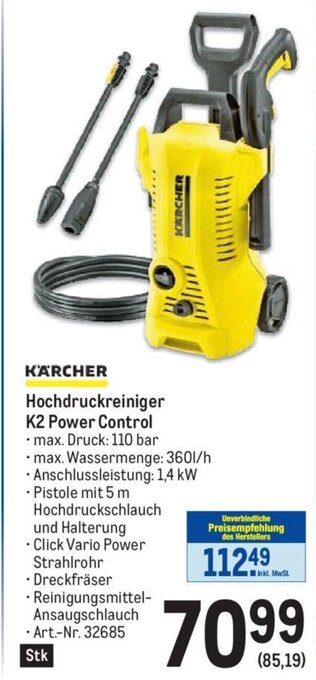 Metro KARCHER Hochdruckreiniger K2 Power Control Angebot