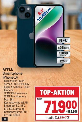 Metro APPLE Smartphone iPhone 14 Angebot
