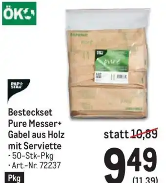 Metro Besteckset Pure Messer+ Gabel aus Holz mit Serviette -50-Stk-Pkg • Art.-Nr. 72237 Angebot