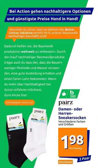Action Pairz Damen- oder Herren- Sneakersocken Pro Packung 3 Paar Angebot