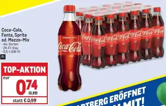 Metro Coca-Cola, Fanta, Sprite od. Mezzo-Mix . div. Sorten .24-Fl-Tray -0,5-1-EW-FI Angebot