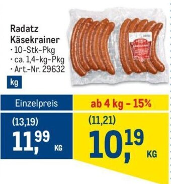 Metro Radatz Käsekrainer - 10-Stk-Pkg Angebot