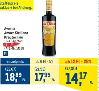 Metro Averna Amaro Siciliano Kräuterlikör -6-Fl-Karton Angebot