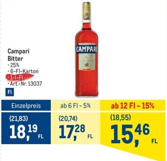 Metro Campari Bitter -6-Fl-Karton Angebot