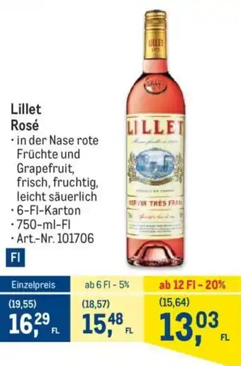Metro Lillet Rosé .6-Fl-Karton .750-ml-Fl Angebot
