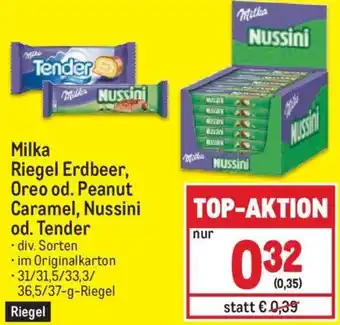 Metro Milka Riegel Erdbeer, Oreo od. Peanut Caramel, Nussini od. Tender Angebot