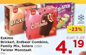 Unimarkt Eskimo Brickerl, Erdbeer Combino, Family Mix, Solero oder Twister Monstaah Pkg. Angebot