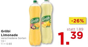 Unimarkt Gröbi Limonade verschiedene Sorten 1,5 I Angebot