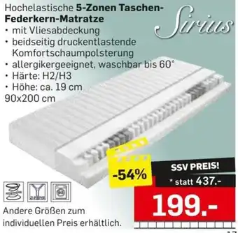 5-Zonen Taschen- Federkern-Matratze 90x200 cm