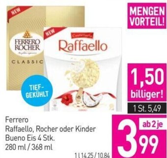 Sutterlüty Ferrero Raffaello, Rocher oder Kinder Bueno Eis 4 Stk. 280 ml/368 ml Angebot