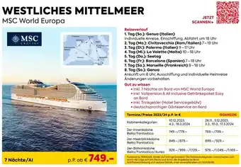 Billa Reisen WESTLICHES MITTELMEER MSC World Europa 7 Nächte/Al Angebot
