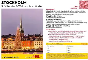 Billa Reisen STOCKHOLM Städtereise &Weihnachtsmärkte 3 Nächte /NF & Flug Angebot