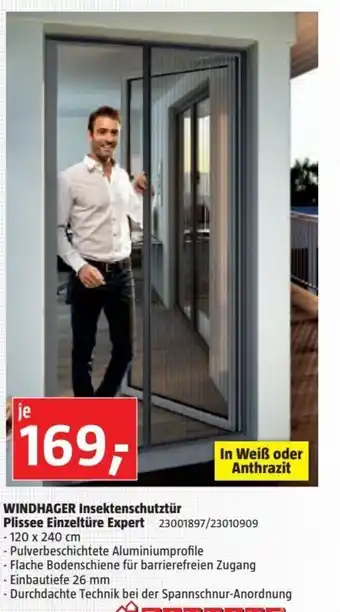 Bauhaus WINDHAGER Insektenschutztür Plissee Einzeltüre Expert 23001897/23010909 - 120 x 240 cm Angebot