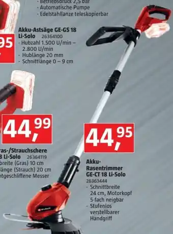 Bauhaus Einhell Akku- Rasentrimmer GE-CT 18 Li-Solo 26363444 Angebot