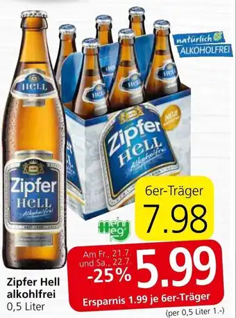 Spar Zipfer Hell alkohlfrei 0,5 Liter Angebot