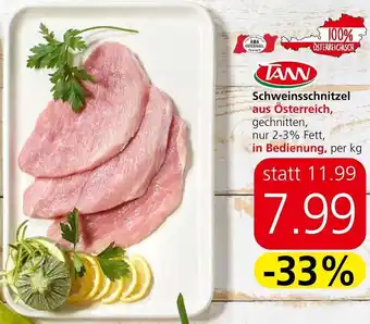 Spar Schweinsschnitzel aus Österreich, gechnitten, nur 2-3% Fett, in Bedienung, per kg Angebot