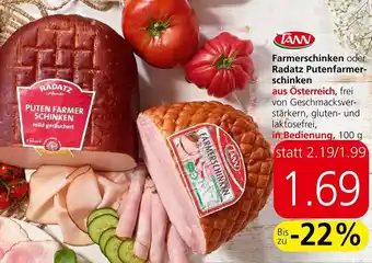 Spar Farmerschinken oder Radatz Putenfarmer-schinken in Bedienung, 100 g Angebot