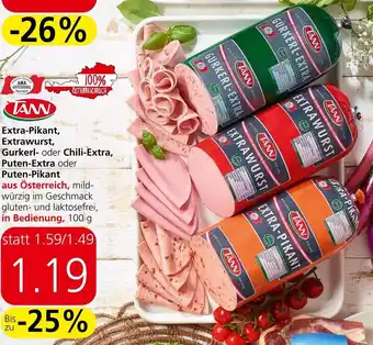 Spar Extra-Pikant, Extrawurst, Gurkerl- oder Chili-Extra, Puten-Extra oder Puten-Pikant in Bedienung, 100 g Angebot