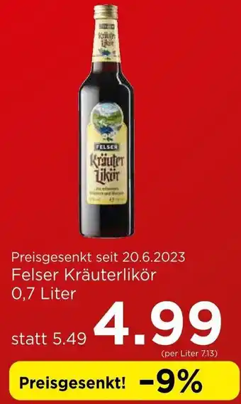 Spar Felser Kräuterlikör 0,7 Liter Angebot
