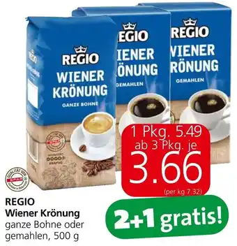 Spar REGIO Wiener Krönung ganze Bohne oder gemahlen, 500 g Angebot