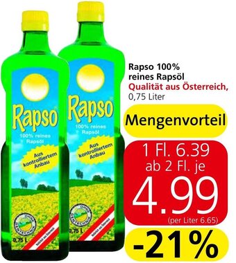 Spar Rapso 100% reines Rapsöl Qualität aus Österreich, 0,75 Liter Angebot