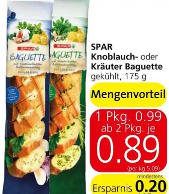 Spar SPAR Knoblauch- oder Kräuter Baguette gekühlt, 175 g Angebot