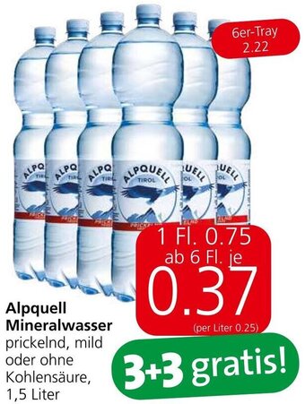 Spar Alpquell Mineralwasser prickelnd, mild oder ohne Kohlensäure, 1,5 Liter Angebot