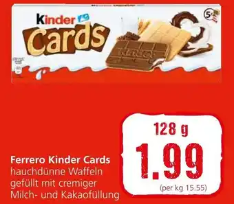 Spar Ferrero Kinder Cards hauchdünne Waffeln gefüllt mit cremiger Milch- und Kakaofüllung 128 g Angebot