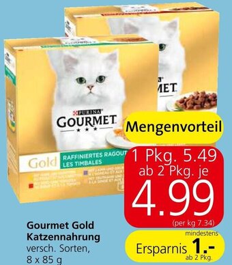 Spar Gourmet Gold Katzennahrung versch. Sorten, 8 x 85 g Angebot