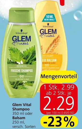 Spar Glem Vital Shampoo 350 ml oder Balsam 250 ml, versch. Sorten Angebot