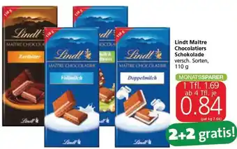 Spar Lindt Maître Chocolatiers Schokolade versch. Sorten, 110 g Angebot